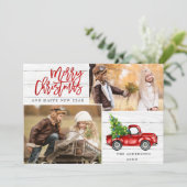 Retro Kerstmis Rustic 2 PHOTO Greep Feestdagenkaart (Staand voorkant)