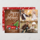 Retro Kerstmis Rustic 2 PHOTO Greep Feestdagenkaart (Voorkant / Achterkant)