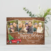 Retro Kerstmis Rustic 3 PHOTO Greep Feestdagenkaart (Staand voorkant)