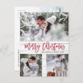 Retro Kerstmis Rustic 3 PHOTO Greeting Holiday Briefkaart (Voorkant / Achterkant)