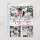 Retro Kerstmis Rustic 3 PHOTO Greeting Holiday Briefkaart (Voorkant / Achterkant)