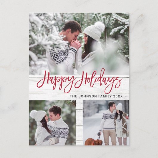 Retro Kerstmis Rustic 3 PHOTO Greeting Holiday Briefkaart (Voorkant)