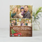 Retro Kerstmis Rustic 4 PHOTO Greep Feestdagenkaart (Staand voorkant)