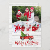 Retro Kerstmis Rustic 4 PHOTO Greep Feestdagenkaart (Voorkant / Achterkant)