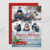 Retro Kerstmis Rustic 4 PHOTO Greep Feestdagenkaart (Voorkant / Achterkant)