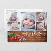 Retro Kerstmis Rustic 5 PHOTO Greep Briefkaart (Voorkant / Achterkant)