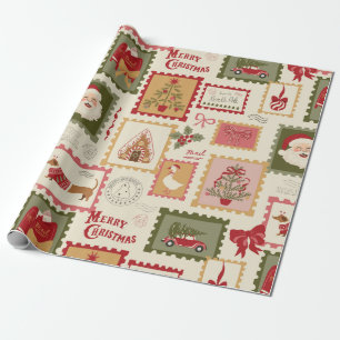 Retro Kerstmis Santa Collage Vakantie Cadeaupapier