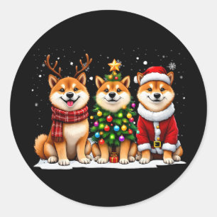 Retro Kerstmis Shi Inu Kerstman Rendier Hond Liefh Ronde Sticker