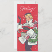 Retro Kerstmis Shopping Lady Custom Feestdagenkaart (Voorkant)