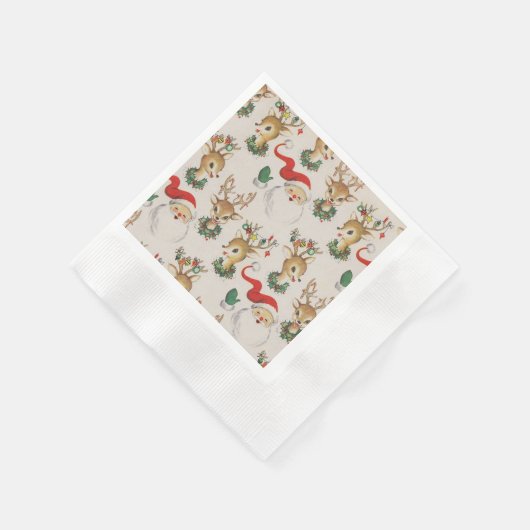 Retro Kerstmis Sinterklaas, rendieren servetten (Hoek)