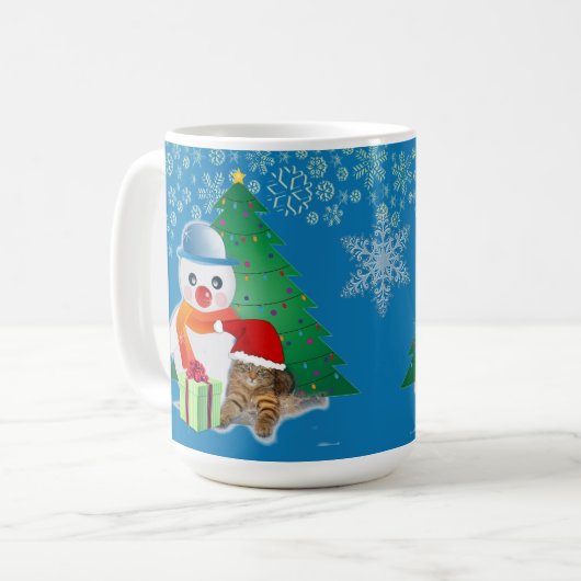 Retro Kerstmis Sneeuwman en Sneeuwvlok Koffie Mok (Voorkant links)