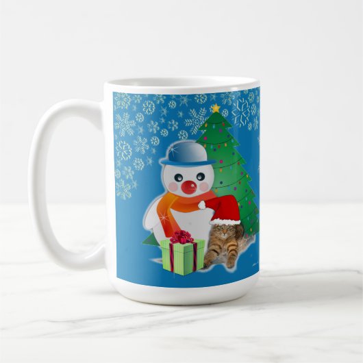 Retro Kerstmis Sneeuwman en Sneeuwvlok Koffie Mok (Links)