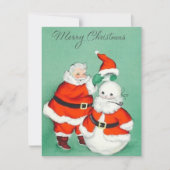 Retro Kerstmis Sneeuwman met de Kerstman Feestdagenkaart (Voorkant)
