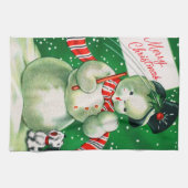 Retro Kerstmis sneeuwpop Vakantie keukenhanddoek (Horizontaal)