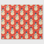 Retro Kerstmis Snowman Red Cadeaupapier (Vlak)