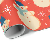 Retro Kerstmis Snowman Red Cadeaupapier (Rol Hoek)