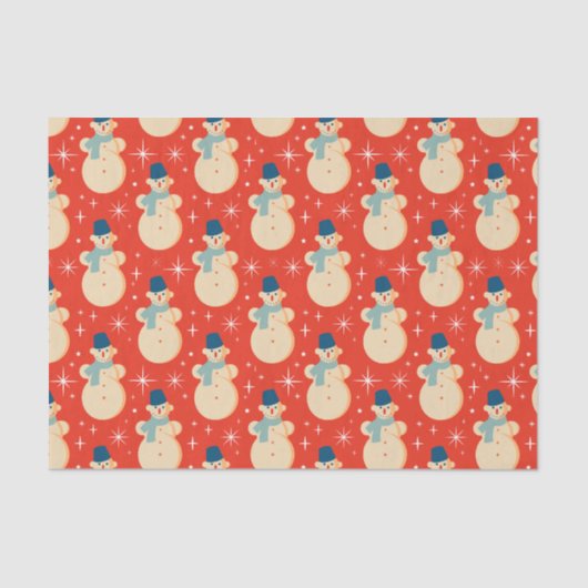  Retro Kerstmis Snowman Red Tissuepapier (Voorkant)