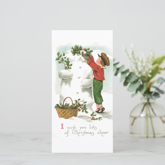 Retro Kerstmis Snowman Winter Scene Feestdagenkaart (Staand voorkant)