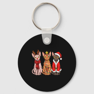 Retro Kerstmis Sphynx Kat Santa Rendier Sleutelhanger