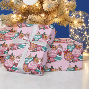 Retro Kerstmis Trendy Vintage Ho Ho Ho Disco Bal Cadeaupapier
