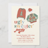 Retro Kerstmis Ugly Sweater Party Invitation Kaart (Voorkant)
