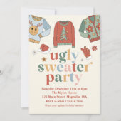 Retro Kerstmis Ugly Sweater Party Invitation Kaart (Voorkant)