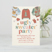 Retro Kerstmis Ugly Sweater Party Invitation Kaart (Staand voorkant)