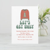 Retro Kerstmis Ugly Sweater Party Invitation Kaart (Staand voorkant)