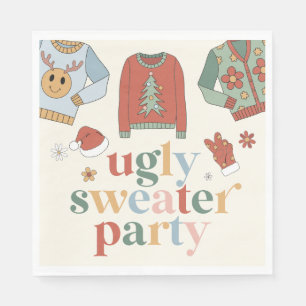 Retro Kerstmis Ugly Sweater Party Invitation Servet