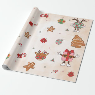 Retro Kerstmis Verjaardagsfeest Cadeaupapier