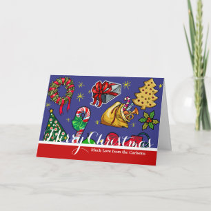 Retro Kerstmis Vintage Kleurrijk Blauw Rood Groen Feestdagen Kaart