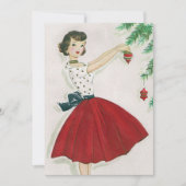 Retro Kerstmis  Vrouw in het rood Feestdagenkaart (Voorkant)