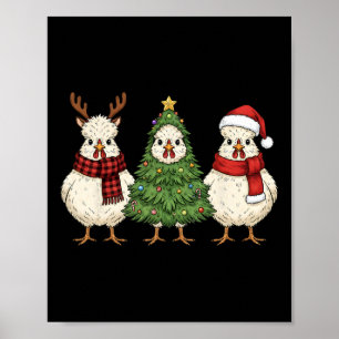 Retro Kerstmis Zijdehoen Kerstman Rendier Boerderi Poster