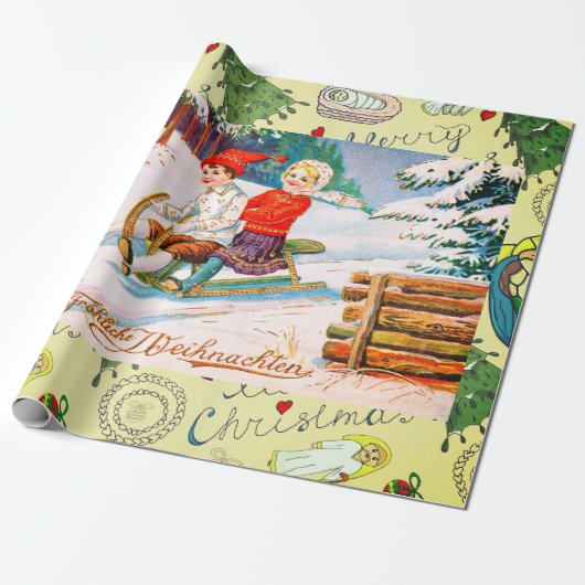 RETRO KERSTMISILLUSTRATIE IWrapping Papier (Uitgerold)