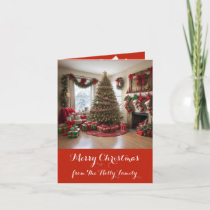 Retro Kerstmisscène, Boom, Geschenken, Kaart