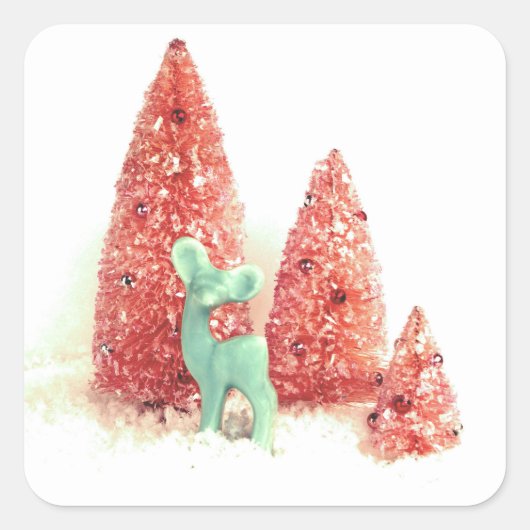 Retro kerstpas vierkante sticker (Voorkant)