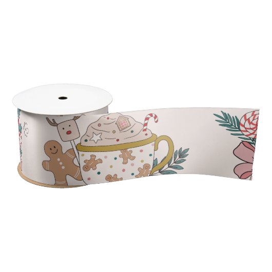 Retro kerstpatroonsatin Ribbon Lint (Spoel)