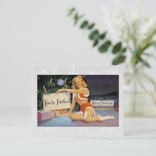 Retro KerstPinup Feestdagenkaart (Staand voorkant)
