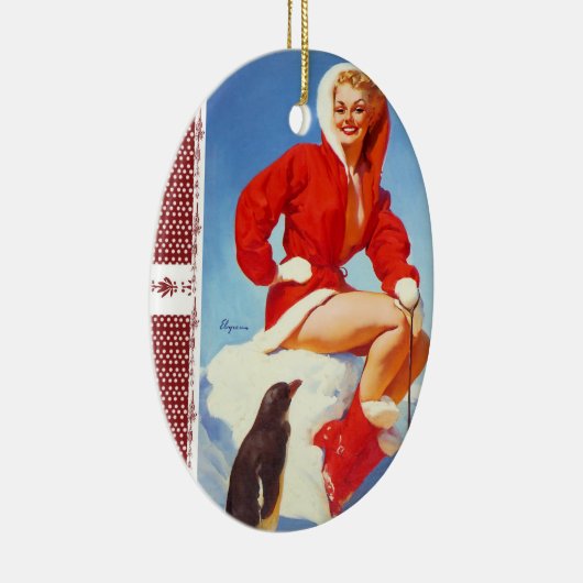 Retro-kerstpop-meisje Keramisch Ornament (Rechts)