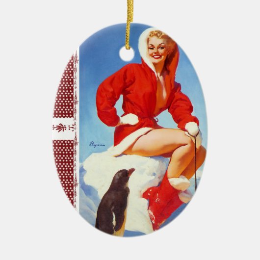 Retro-kerstpop-meisje Keramisch Ornament (Voorkant)