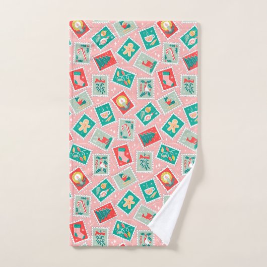 Retro Kerstpostzegels Bad Handdoek (Handdoek)