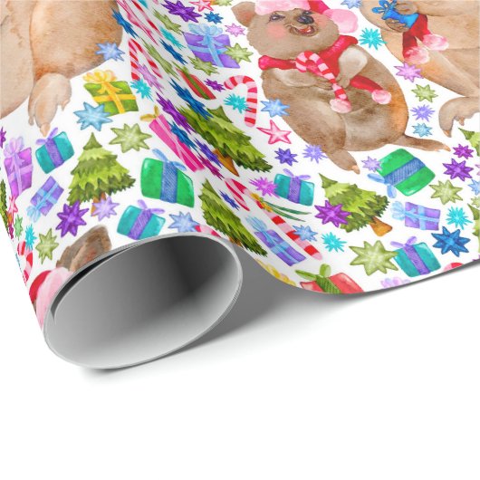 Retro-kerstquokka-omslagpapier Cadeaupapier (Rol Hoek)