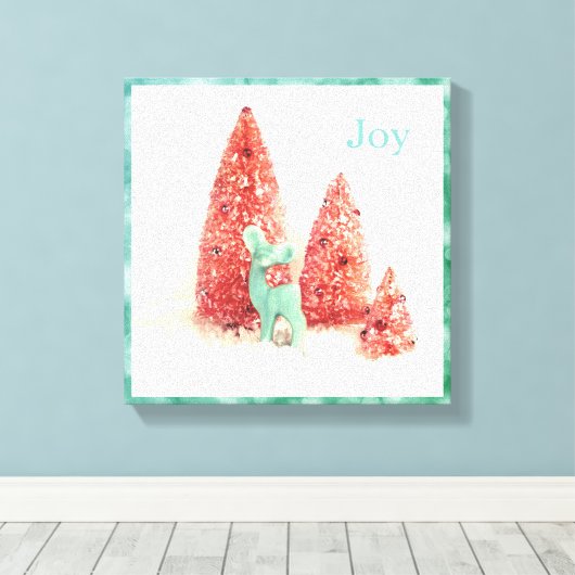 Retro-kerstreces met Aqua-Lijst - Joy Canvas Afdruk (Insitu (Houten vloer))