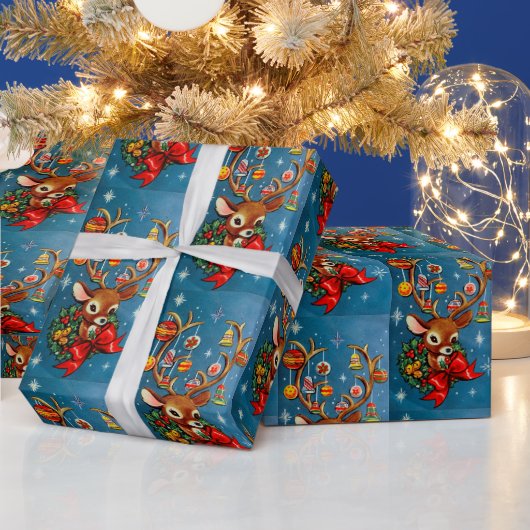 Retro kerstreindefeestdag cadeaupapier (Feestdagen)