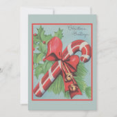 Retro kerstriet Bow Holly Berries Greetings Feestdagenkaart (Voorkant)
