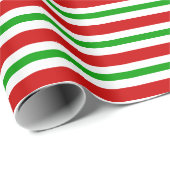 Retro kerstrode witte strepen gouden tekst cadeaupapier (Rol Hoek)