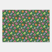 Retro kerstset 1 groene kerst inpakpapier vel (Voorkant 3)