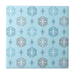 Retro kerstsnowflakes Baby Blue Tegeltje