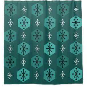 Retro kerstsnowflakes Blauwgroen Douchegordijn