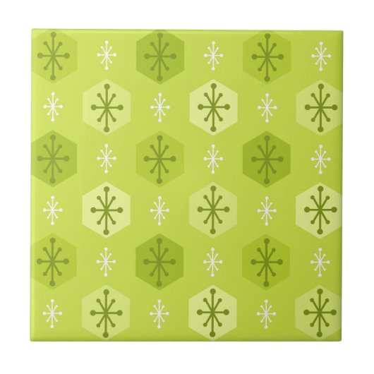 Retro kerstsnowflakes Chartreuse Tegeltje (Voorkant)